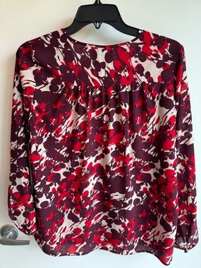 J. Crew Red and Burgundy Floral-Print Long-Sleeve Blouse